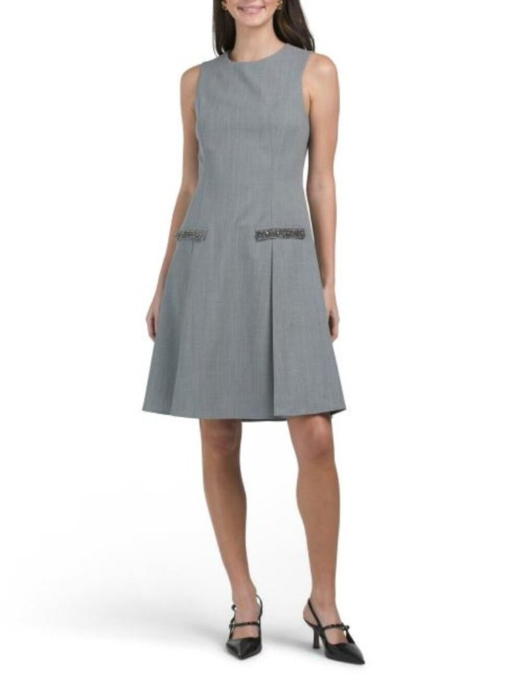 TERI JON Jewel Faux Pocket Pleated Mini Dress